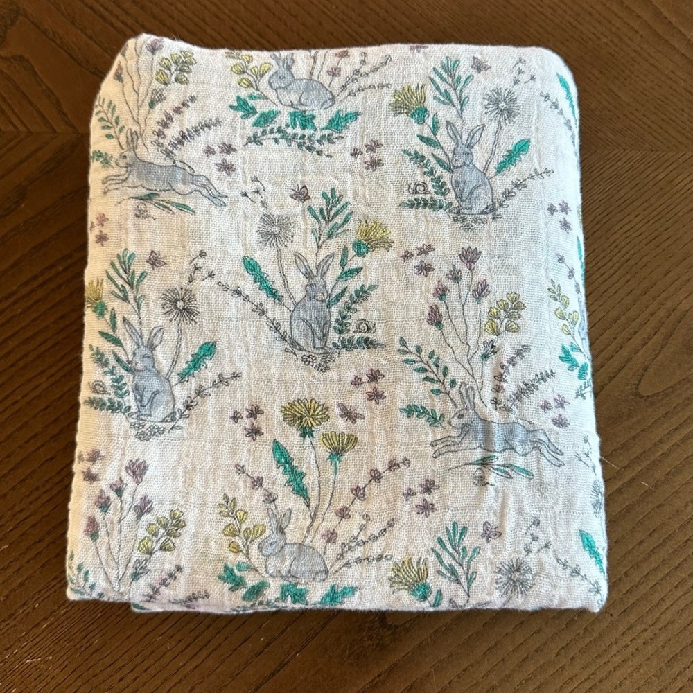 Aden‎ + Anais Cotton Muslin Swaddle Blanket Grey Bunny Woodland Print White 48''